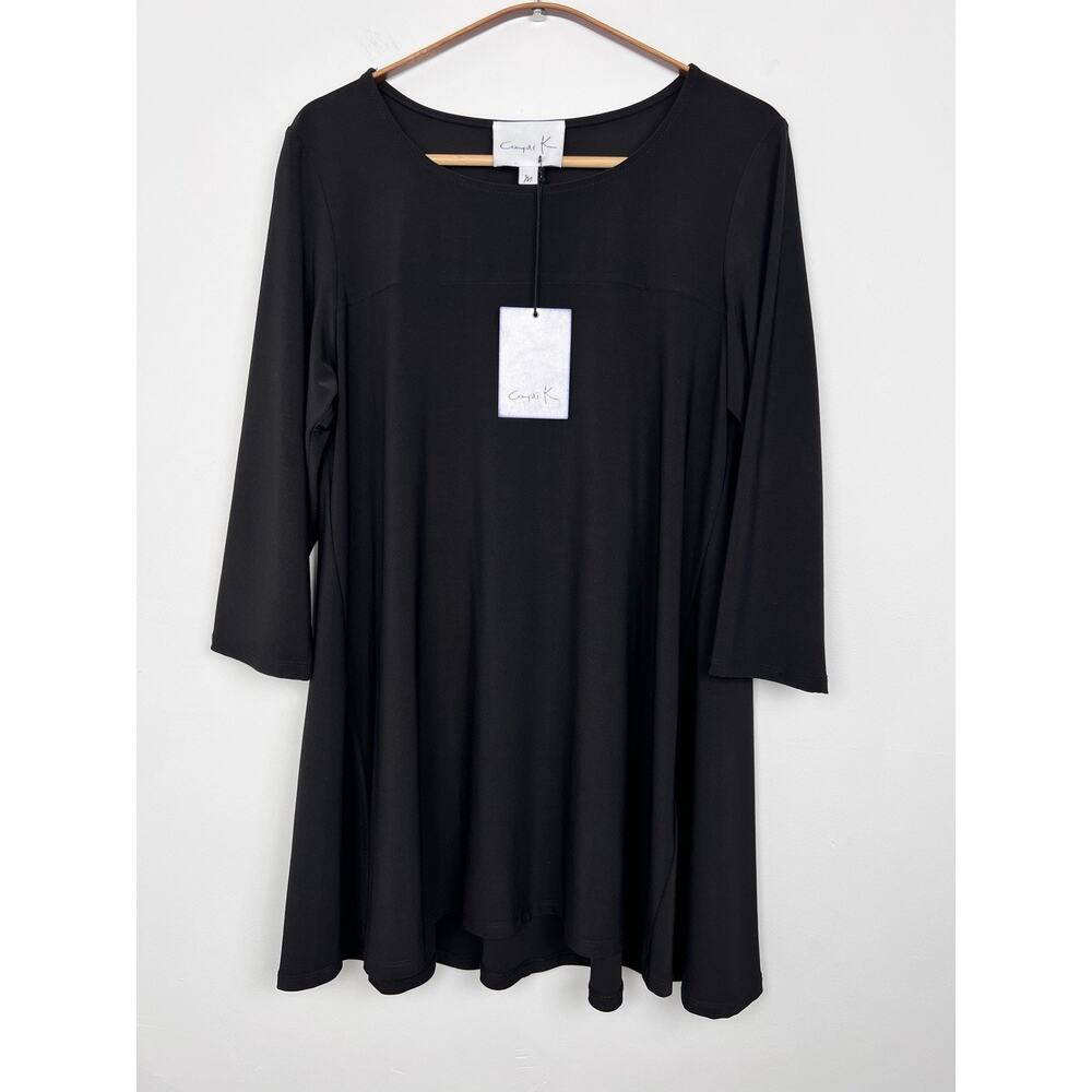 NWT Compli K Women's Black Tunic Top Minimalist Capsule Wardrobe Blouse Size M